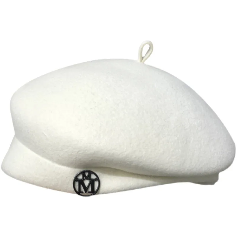 Beret French Wool - قبعة من الصوف الأبيض للنساء -
